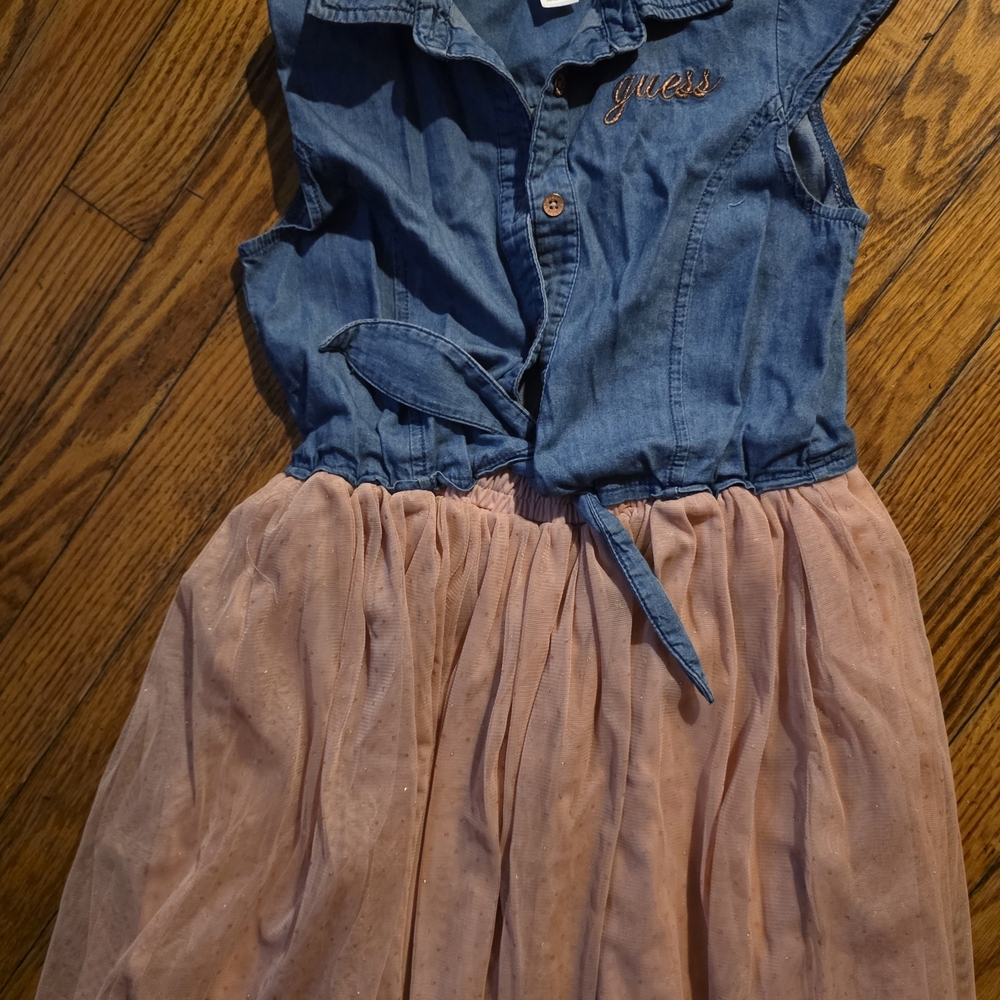GUESS Denim Bodice Dress with Pink Tulle Skirt